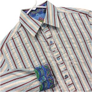 Robert Graham Shirt Mens M Flip Cuff Long Sleeve Striped Jacquard Multicolor